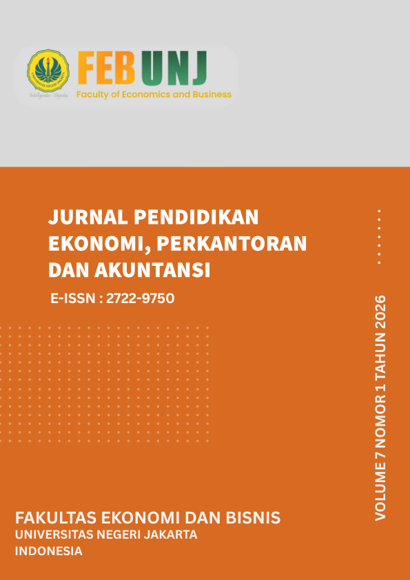 					View Vol. 7 No. 1 (2026): Jurnal Pendidikan Ekonomi, Perkantoran, dan Akuntansi (In Progress)
				