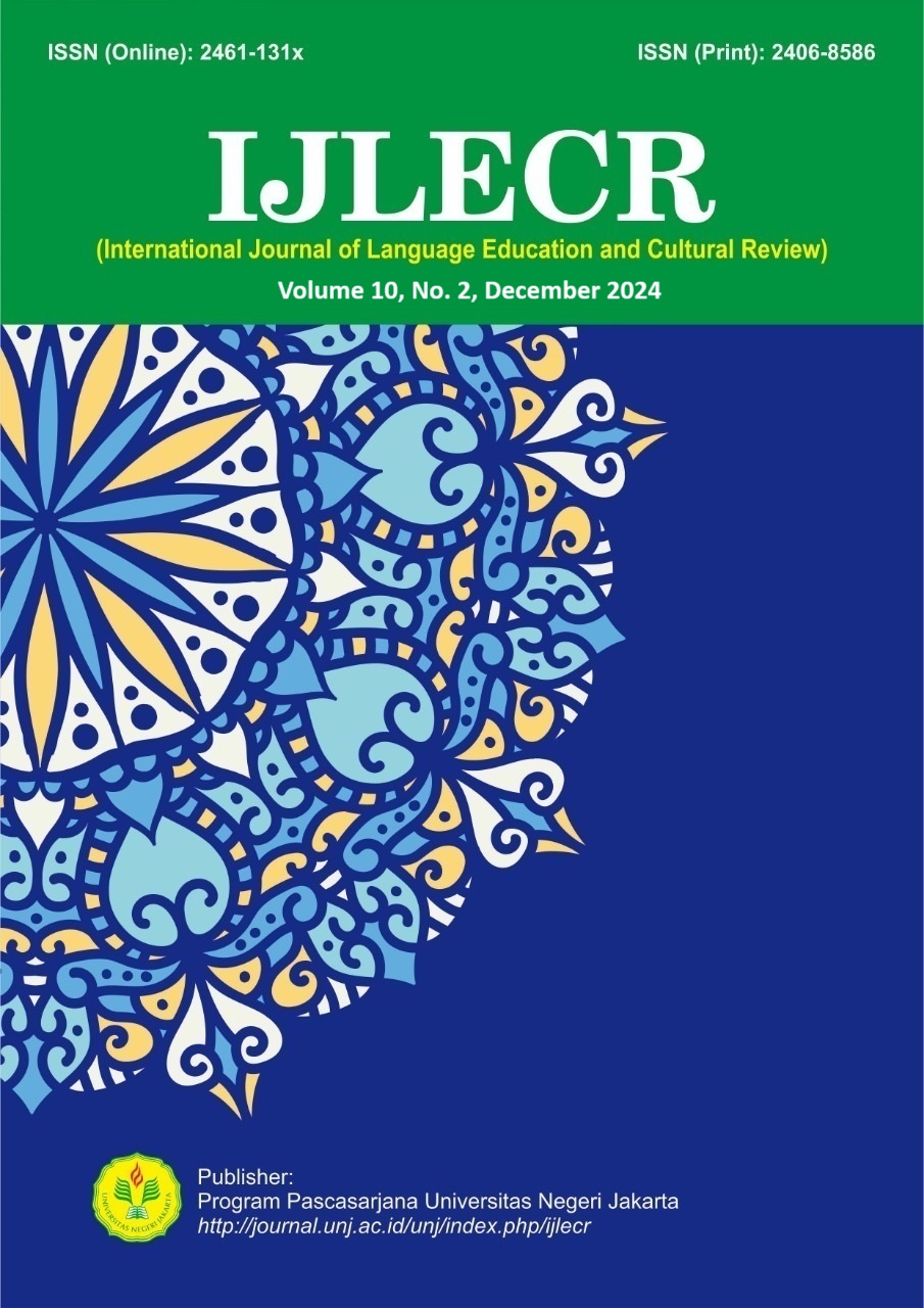 					View Vol. 10 No. 2 (2024): IJLECR (International Journal of Language Education and Cultural Review) 
				